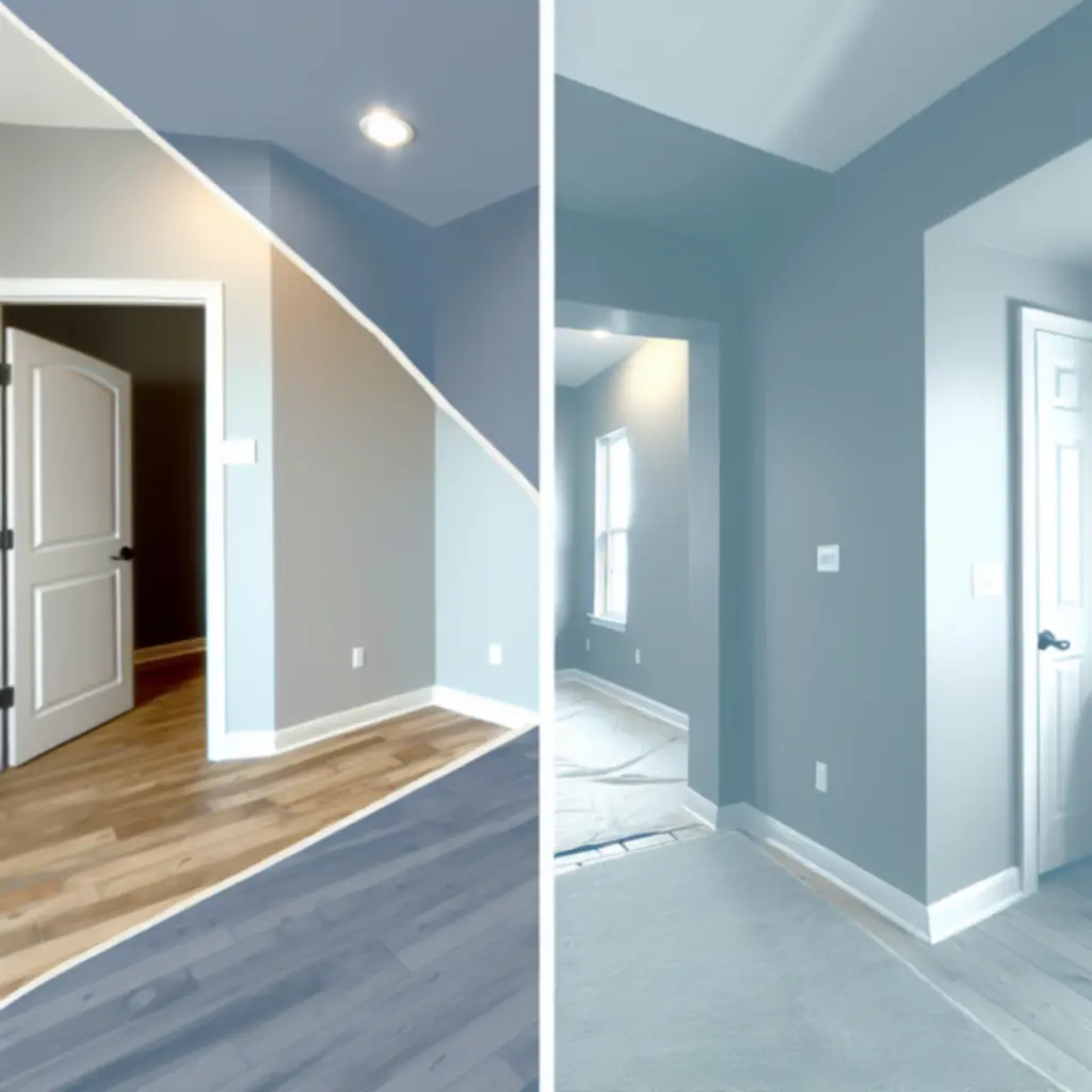 Nowoczesne wnętrze z wykończoną podłogą, drzwiami i ścianami.